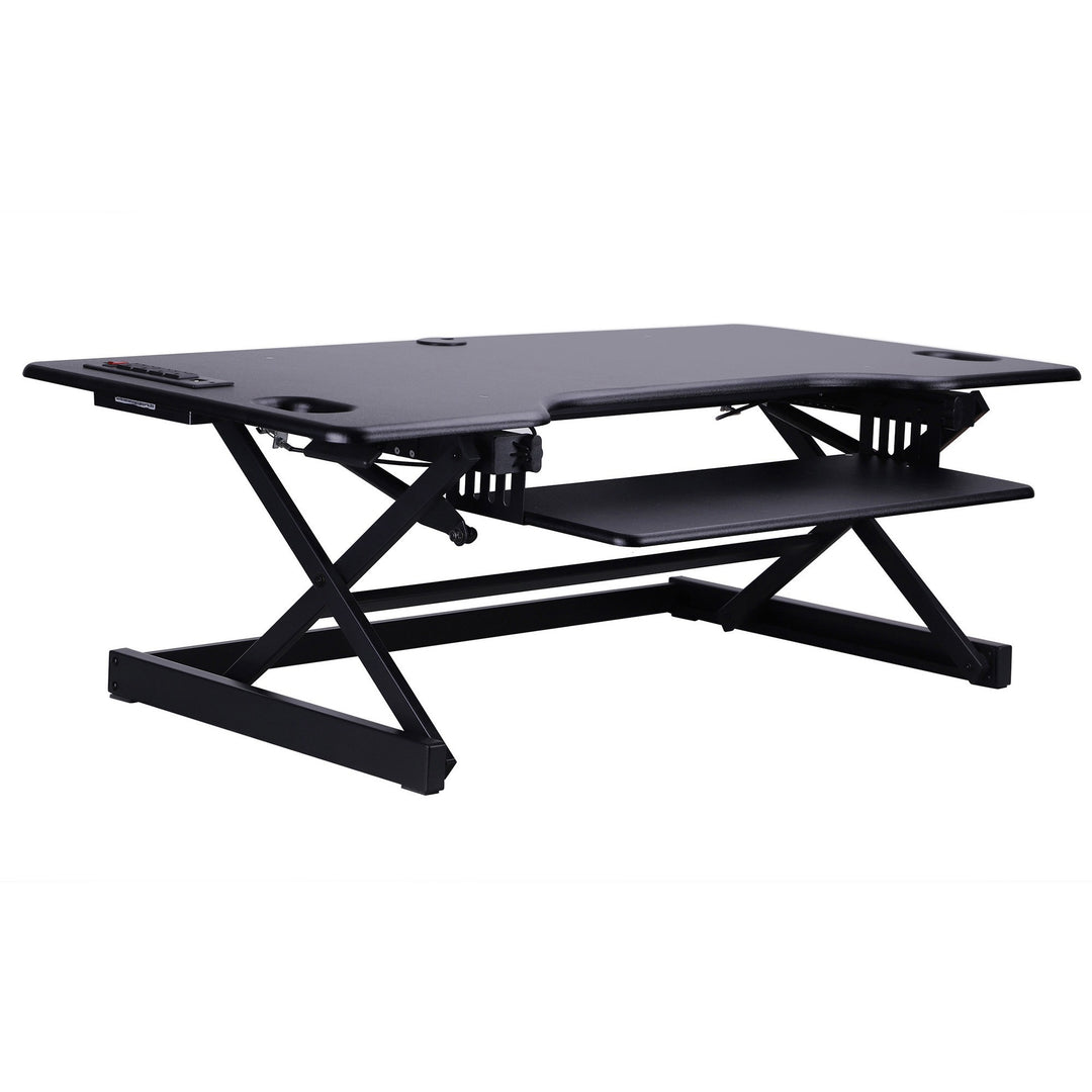 Image of Rocelco Desk Riser,w/Outlets/Tray,Deluxe,45-3/4"x23-3/4"x20",BK