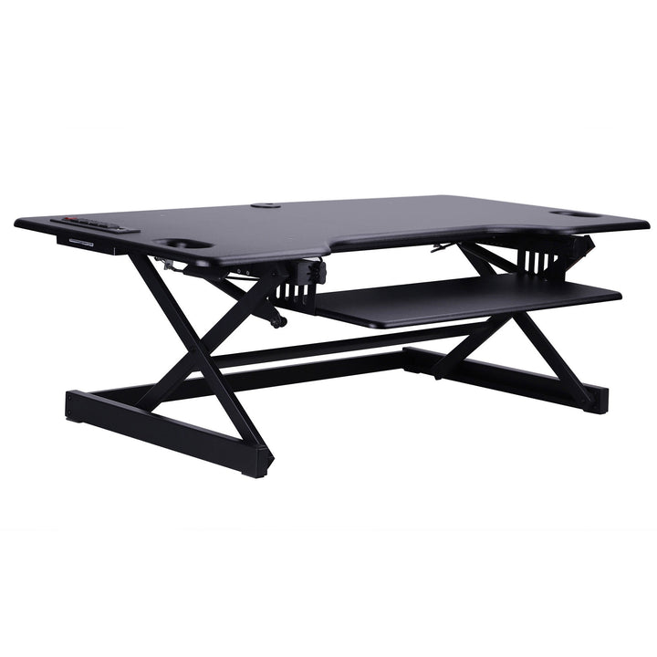 Image of Rocelco Desk Riser,w/Outlets/Tray,Deluxe,45-3/4"x23-3/4"x20",BK