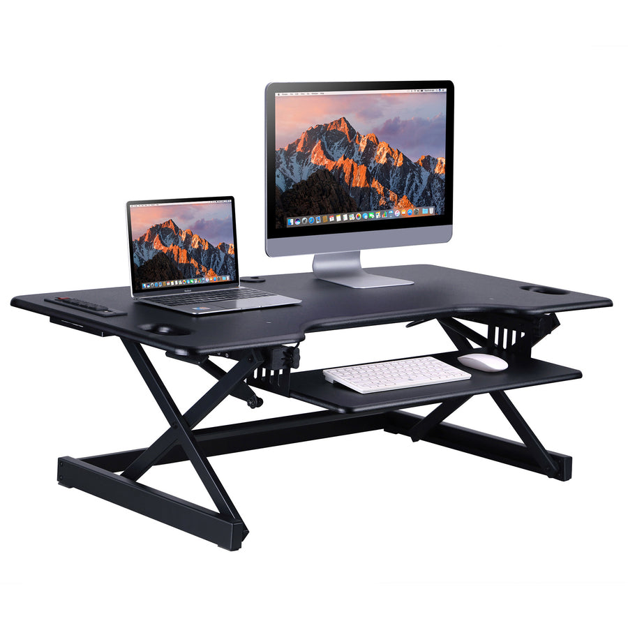 Image of Rocelco RDADRB46A Sit/Stand Desk Riser, 45 lb Load Capacity, 20" H x 45.75" W x 23.75" Depth, Black, 1 Each