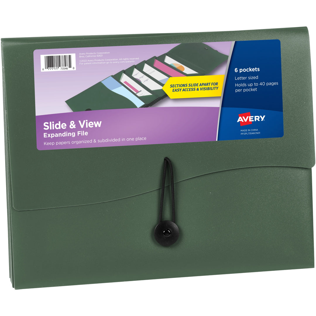 Image of Avery® File Folder,6-Pocket,Slide&View,Expanding,Letter-size,Sage