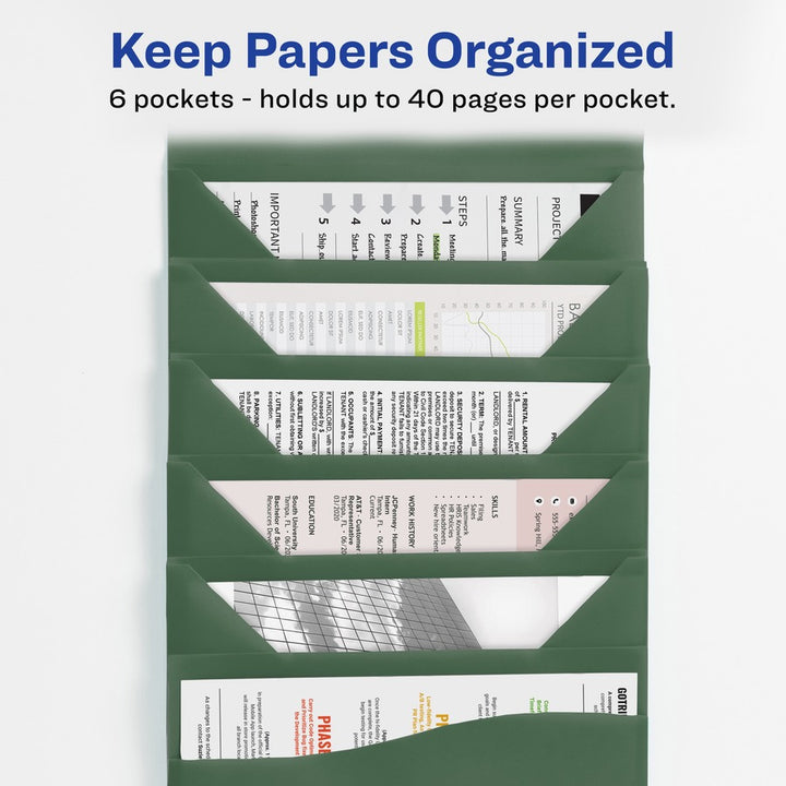 Image of Avery® File Folder,6-Pocket,Slide&View,Expanding,Letter-size,Sage