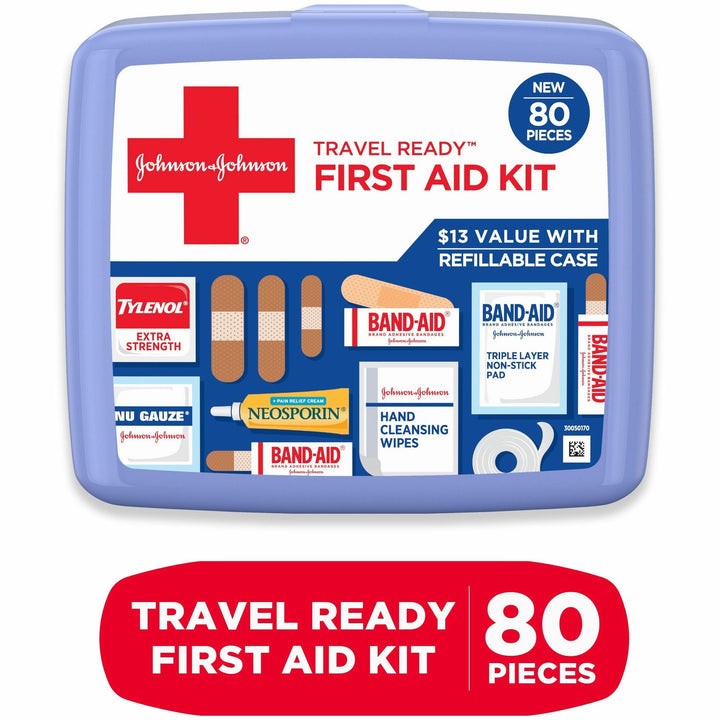 Image of Johnson & Johnson® Red Cross® Red Cross Travel Ready Portable Emergency First Aid Kit, 80 Pieces, Plastic Case