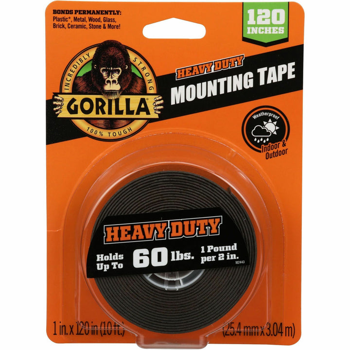 Image of Gorilla 102441 Heavy Duty Mounting Tape, 10 ft Length x 1" Width, Black, 1 Each