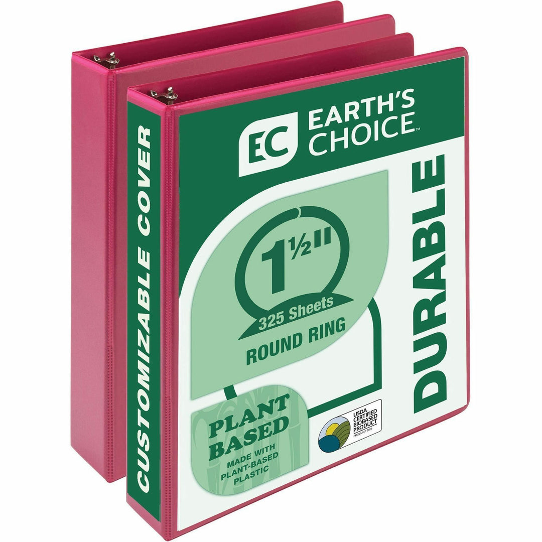 Image of Samsill® Earth's Choice Plant-Based Economy Round Ring View Binders, 3 Rings, 1.5" Capacity, 11 x 8.5, Pink, 2/Pack