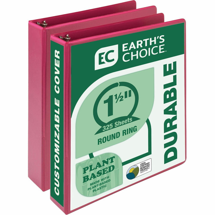 Image of Samsill® Earth's Choice Plant-Based Economy Round Ring View Binders, 3 Rings, 1.5" Capacity, 11 x 8.5, Pink, 2/Pack