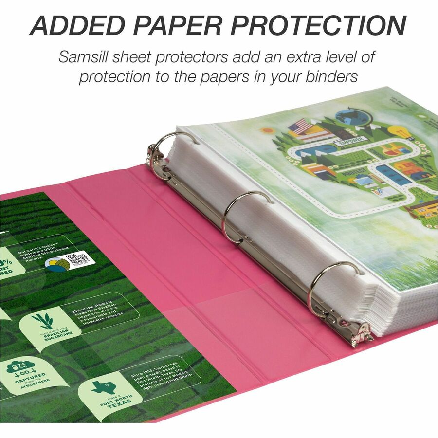 Image of Samsill® Earth's Choice Plant-Based Economy Round Ring View Binders, 3 Rings, 1.5" Capacity, 11 x 8.5, Pink, 2/Pack
