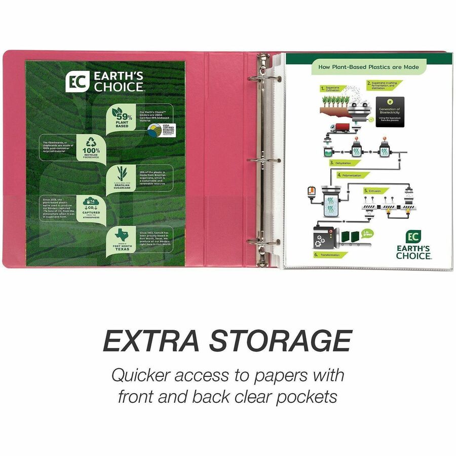 Image of Samsill® Earth's Choice Plant-Based Economy Round Ring View Binders, 3 Rings, 1.5" Capacity, 11 x 8.5, Pink, 2/Pack