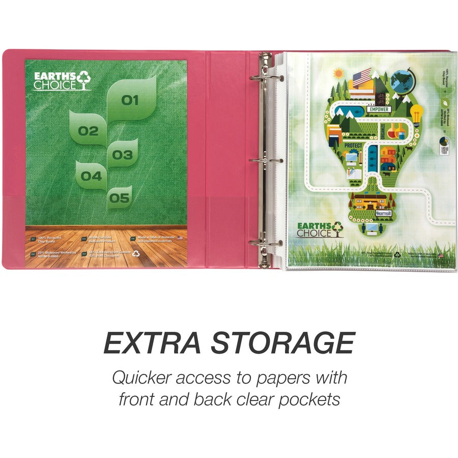 Image of Samsill® Earth's Choice Plant-Based Economy Round Ring View Binders, 3 Rings, 1.5" Capacity, 11 x 8.5, Pink, 2/Pack