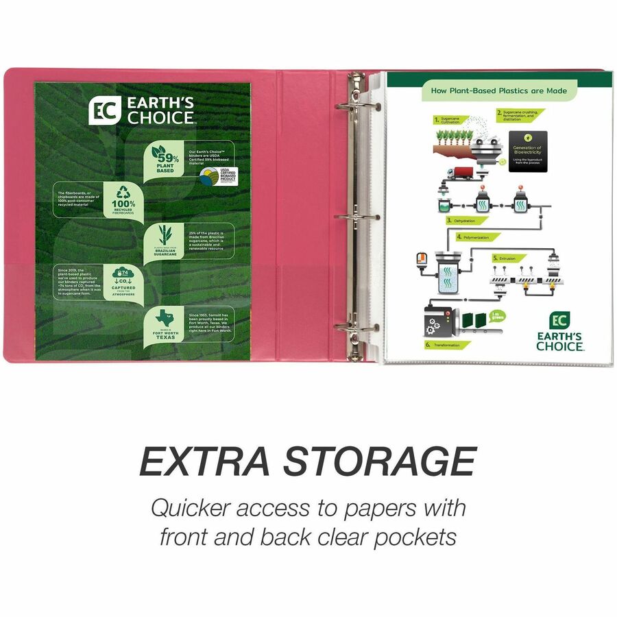 Image of Samsill® Earth's Choice Plant-Based Economy Round Ring View Binders, 3 Rings, 1.5" Capacity, 11 x 8.5, Pink, 2/Pack