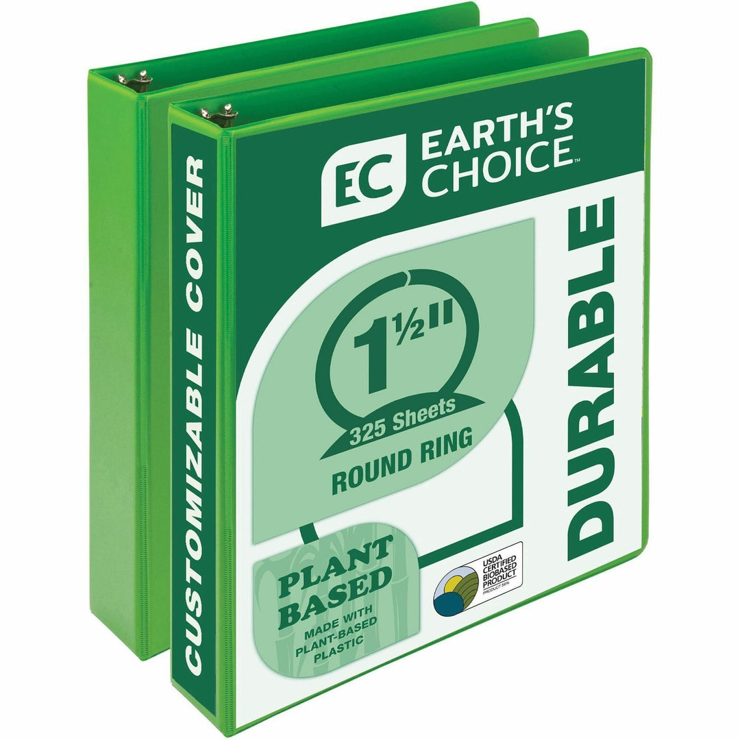 Image of Samsill® Earth's Choice Plant-Based Economy Round Ring View Binders, 3 Rings, 1.5" Capacity, 11 x 8.5, Lime, 2/Pack