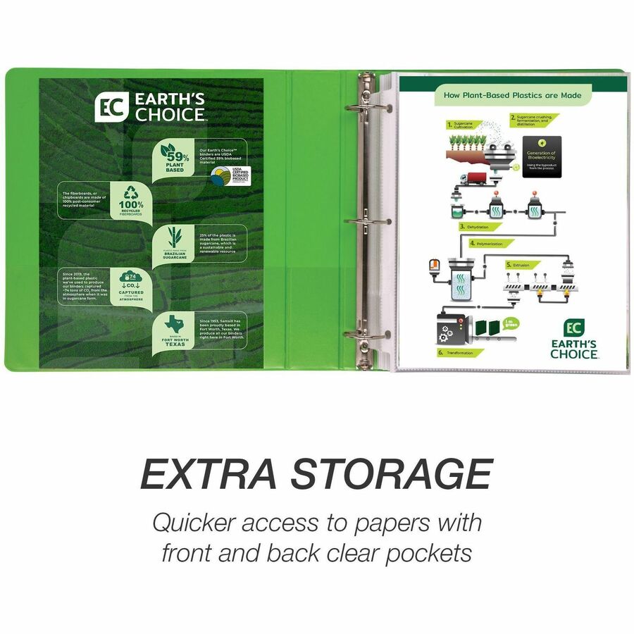 Image of Samsill® Earth's Choice Plant-Based Economy Round Ring View Binders, 3 Rings, 1.5" Capacity, 11 x 8.5, Lime, 2/Pack