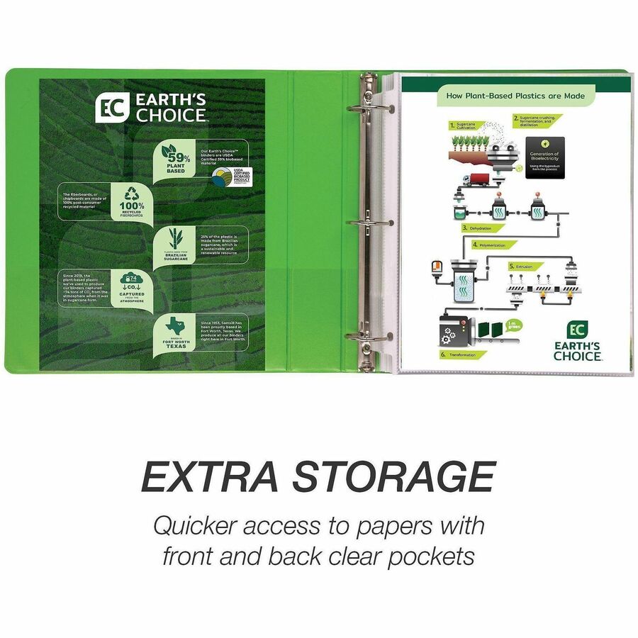 Image of Samsill® Earth's Choice Plant-Based Economy Round Ring View Binders, 3 Rings, 1.5" Capacity, 11 x 8.5, Lime, 2/Pack