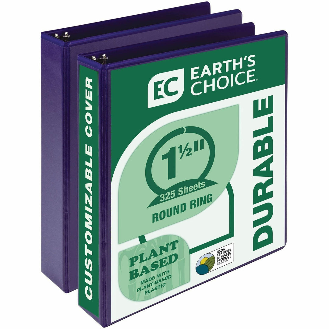 Image of Samsill® Earth's Choice Plant-Based Economy Round Ring View Binders, 3 Rings, 1.5" Capacity, 11 x 8.5, Purple, 2/Pack