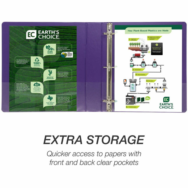 Image of Samsill® Earth's Choice Plant-Based Economy Round Ring View Binders, 3 Rings, 1.5" Capacity, 11 x 8.5, Purple, 2/Pack