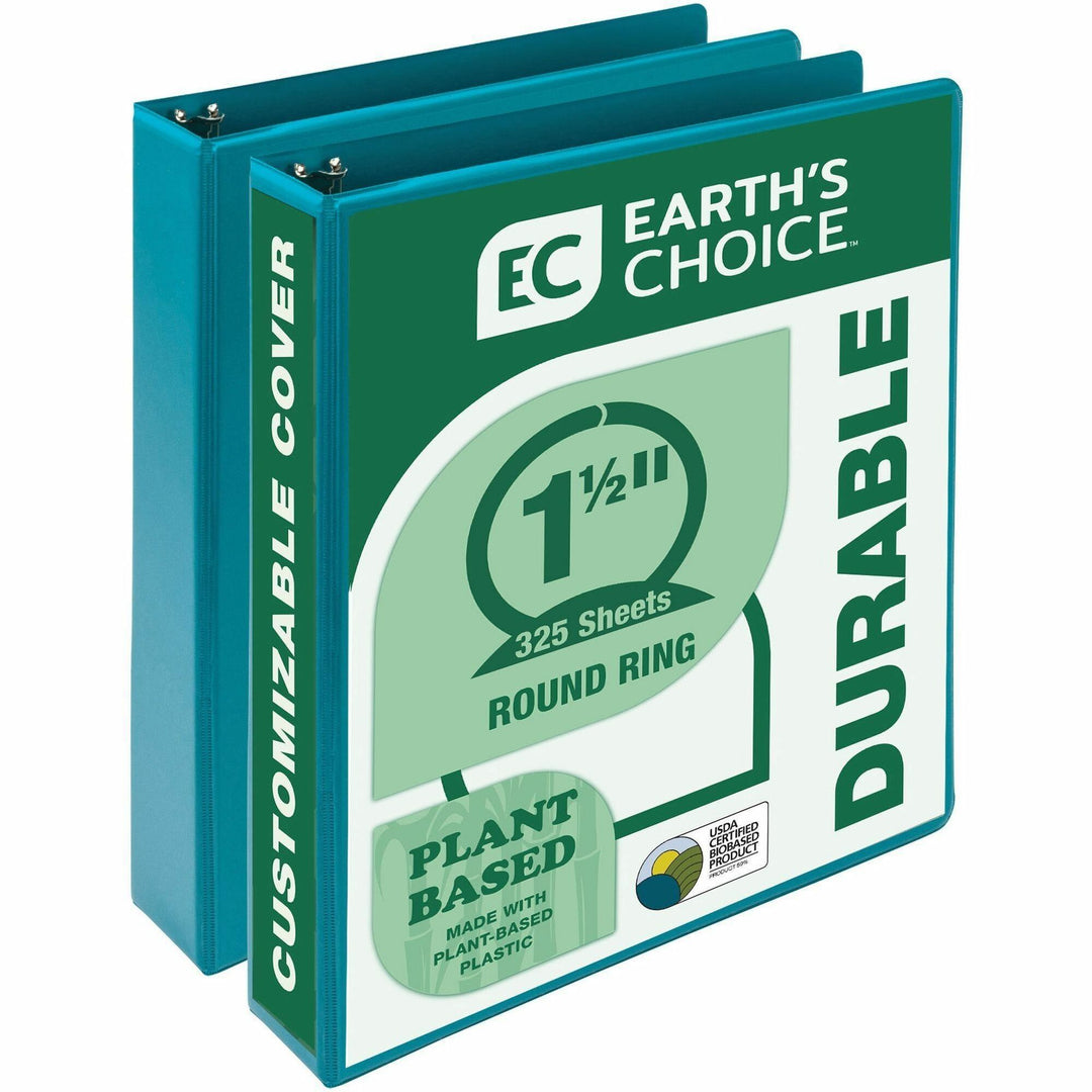 Image of Samsill® Earth's Choice Plant-Based Economy Round Ring View Binders, 3 Rings, 1.5" Capacity, 11 x 8.5, Teal, 2/Pack