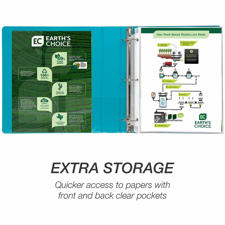 Image of Samsill® Earth's Choice Plant-Based Economy Round Ring View Binders, 3 Rings, 1.5" Capacity, 11 x 8.5, Teal, 2/Pack