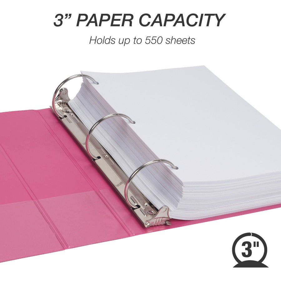 Image of Samsill® Earth's Choice Plant-Based Economy Round Ring View Binders, 3 Rings, 3" Capacity, 11 x 8.5, Pink, 2/Pack