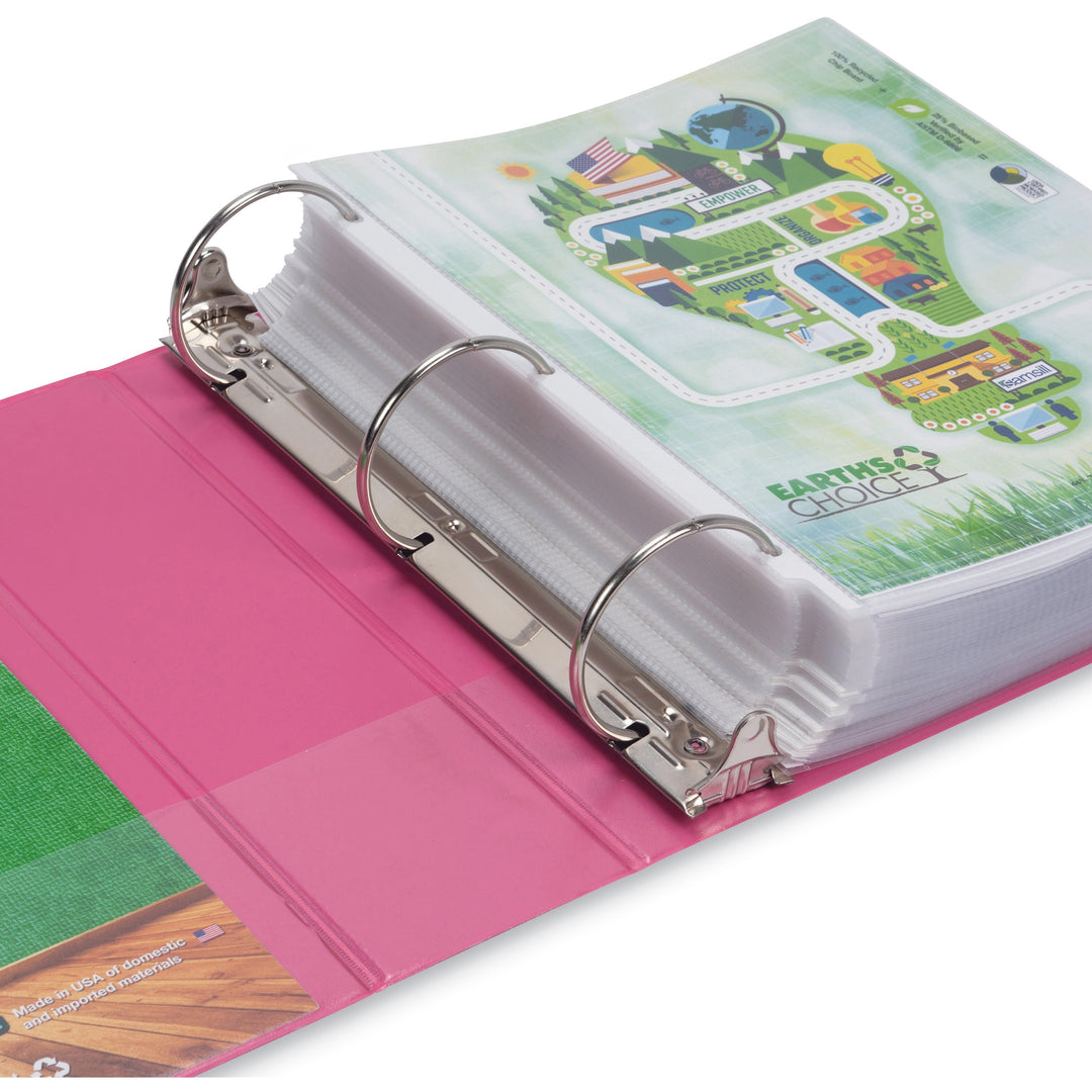 Image of Samsill® Earth's Choice Plant-Based Economy Round Ring View Binders, 3 Rings, 3" Capacity, 11 x 8.5, Pink, 2/Pack