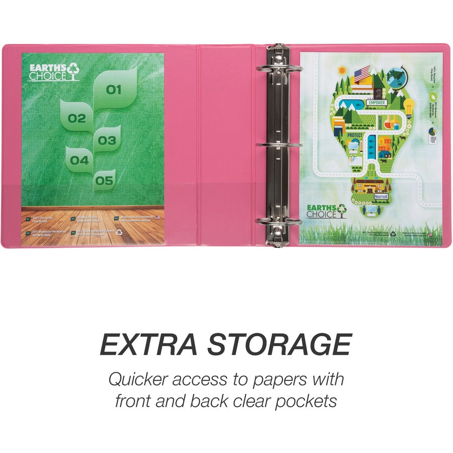 Image of Samsill® Earth's Choice Plant-Based Economy Round Ring View Binders, 3 Rings, 3" Capacity, 11 x 8.5, Pink, 2/Pack