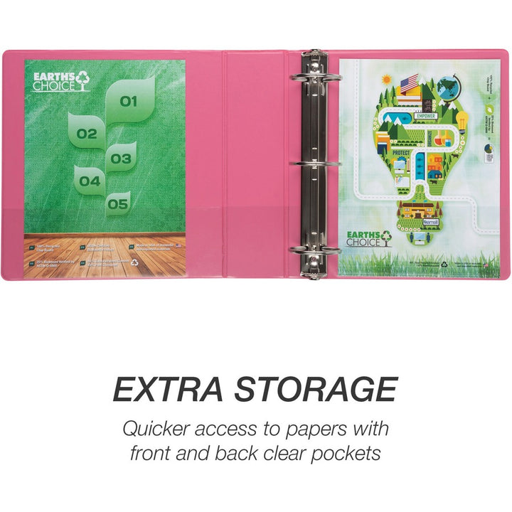 Image of Samsill® Earth's Choice Plant-Based Economy Round Ring View Binders, 3 Rings, 3" Capacity, 11 x 8.5, Pink, 2/Pack