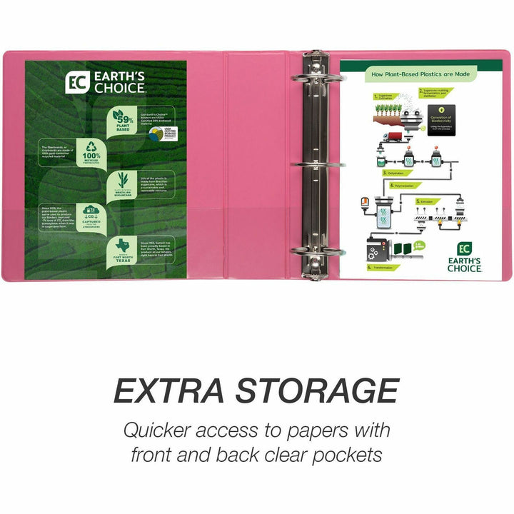 Image of Samsill® Earth's Choice Plant-Based Economy Round Ring View Binders, 3 Rings, 3" Capacity, 11 x 8.5, Pink, 2/Pack