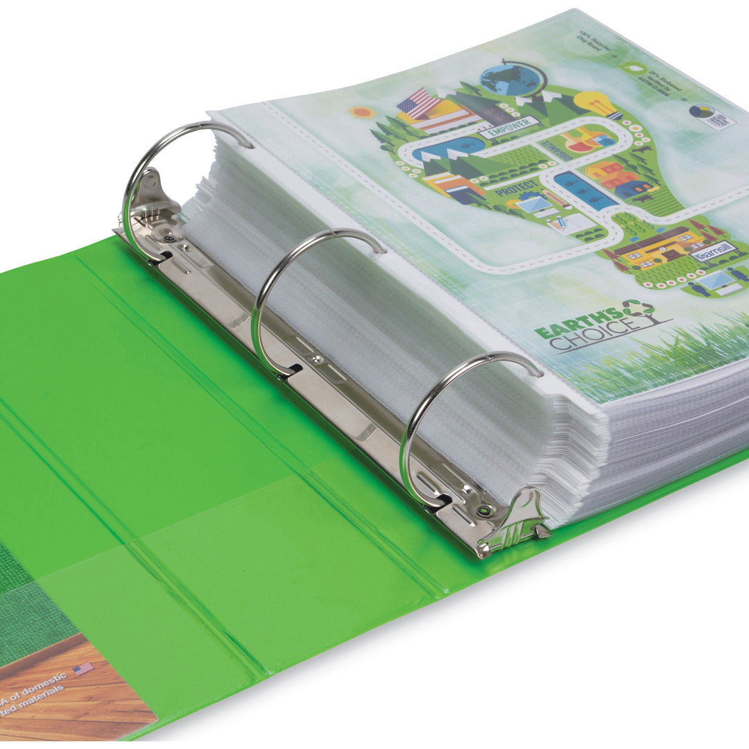 Image of Samsill® Earth's Choice Plant-Based Economy Round Ring View Binders, 3 Rings, 3" Capacity, 11 x 8.5, Lime, 2/Pack