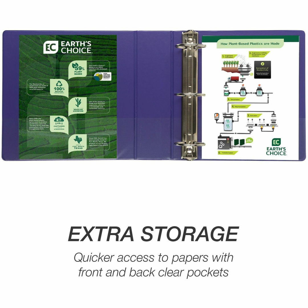 Image of Samsill® Earth's Choice Plant-Based Economy Round Ring View Binders, 3 Rings, 3" Capacity, 11 x 8.5, Purple, 2/Pack