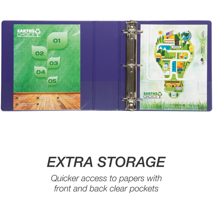 Image of Samsill® Earth's Choice Plant-Based Economy Round Ring View Binders, 3 Rings, 3" Capacity, 11 x 8.5, Purple, 2/Pack