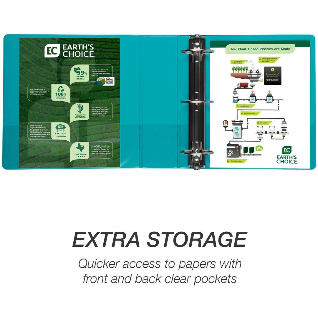 Image of Samsill® Earth's Choice Plant-Based Economy Round Ring View Binders, 3 Rings, 3" Capacity, 11 x 8.5, Teal, 2/Pack