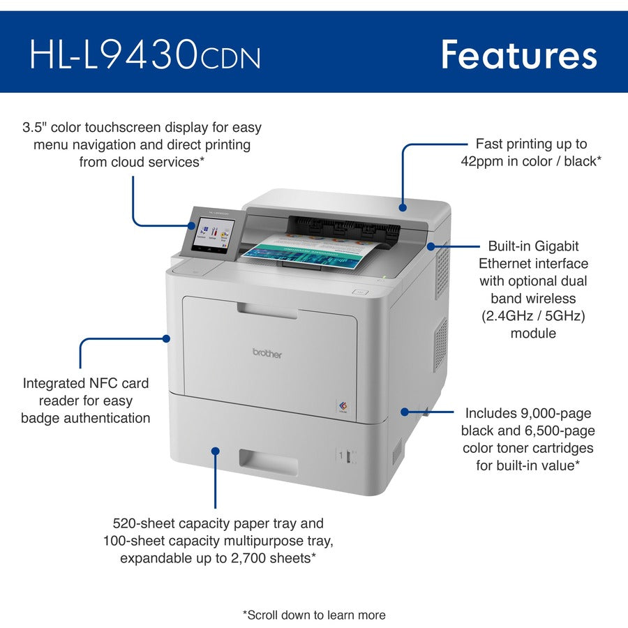 Image of Brother HLL9430CDN Workhorse HL-L9430CDN Enterprise Color Laser Printer