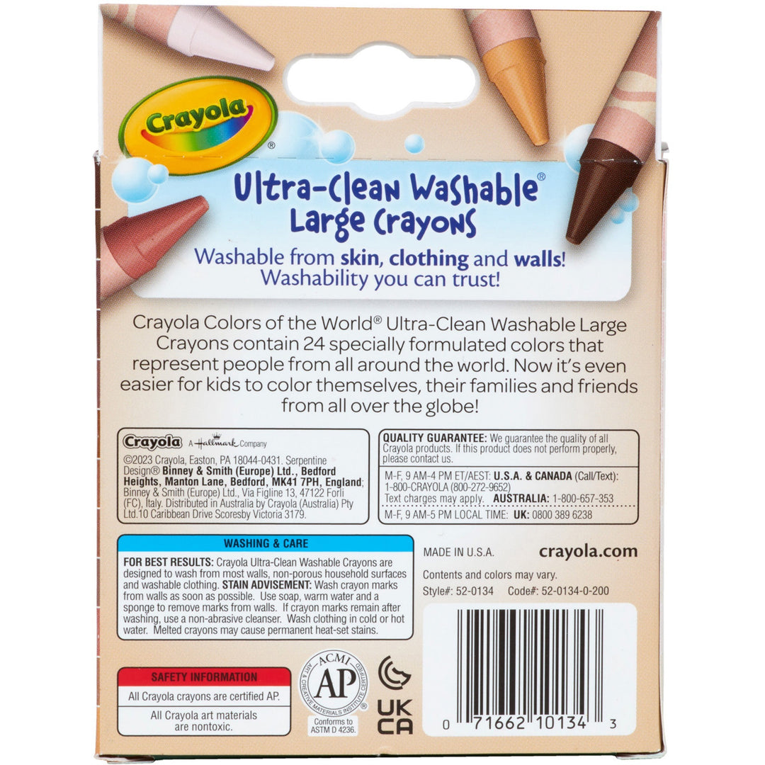 Image of Crayola 520134 Ultra-Clean Washabe Large Crayons, Assorted, Almond, Rose, Gold, 24 / Pack