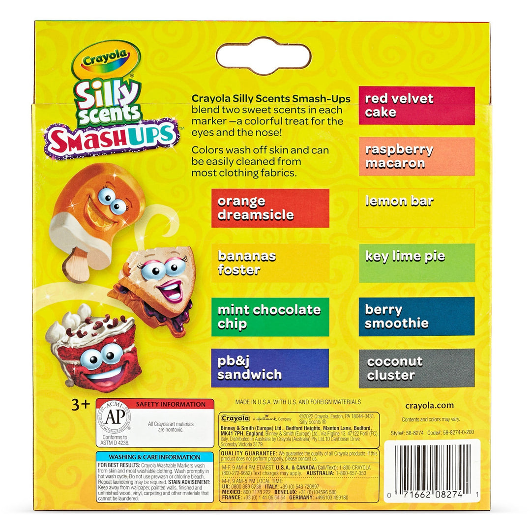 Image of Crayola® Markers,Silly Scents Smash Ups,Broad,Washable,10/PK,AST