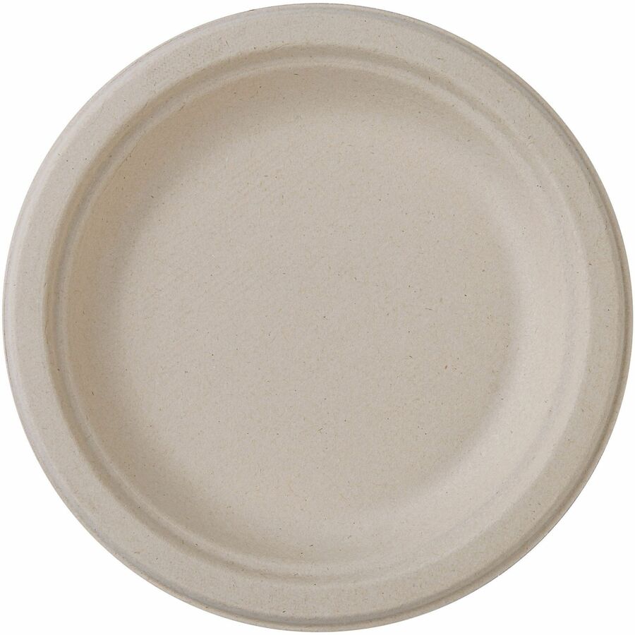 Image of Genuine Joe 10229 6" Compostable Plates, Breakroom, Office, Disposable, 6" Diameter, White, Natural, Sugarcane Body, 50 / Pack
