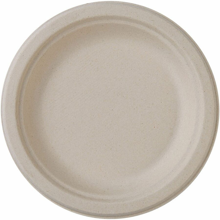 Image of Genuine Joe 10229 6" Compostable Plates, Breakroom, Office, Disposable, 6" Diameter, White, Natural, Sugarcane Body, 50 / Pack