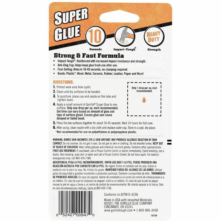 Image of Gorilla Glue 105800 Super Glue 3g Tubes, 0.11 oz, Clear, 4 / Pack