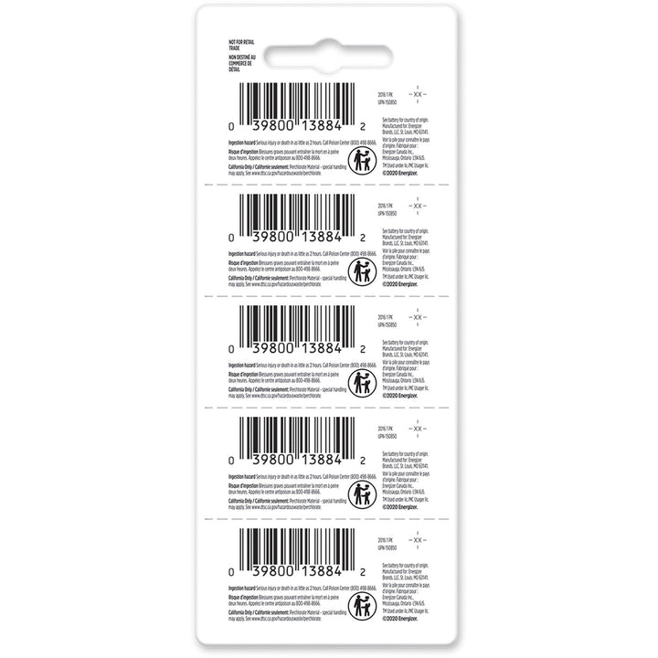 Image of Eveready® Batteries, Lithium, Industrial, 2016, 5/PK, 20PK/BX, Silver