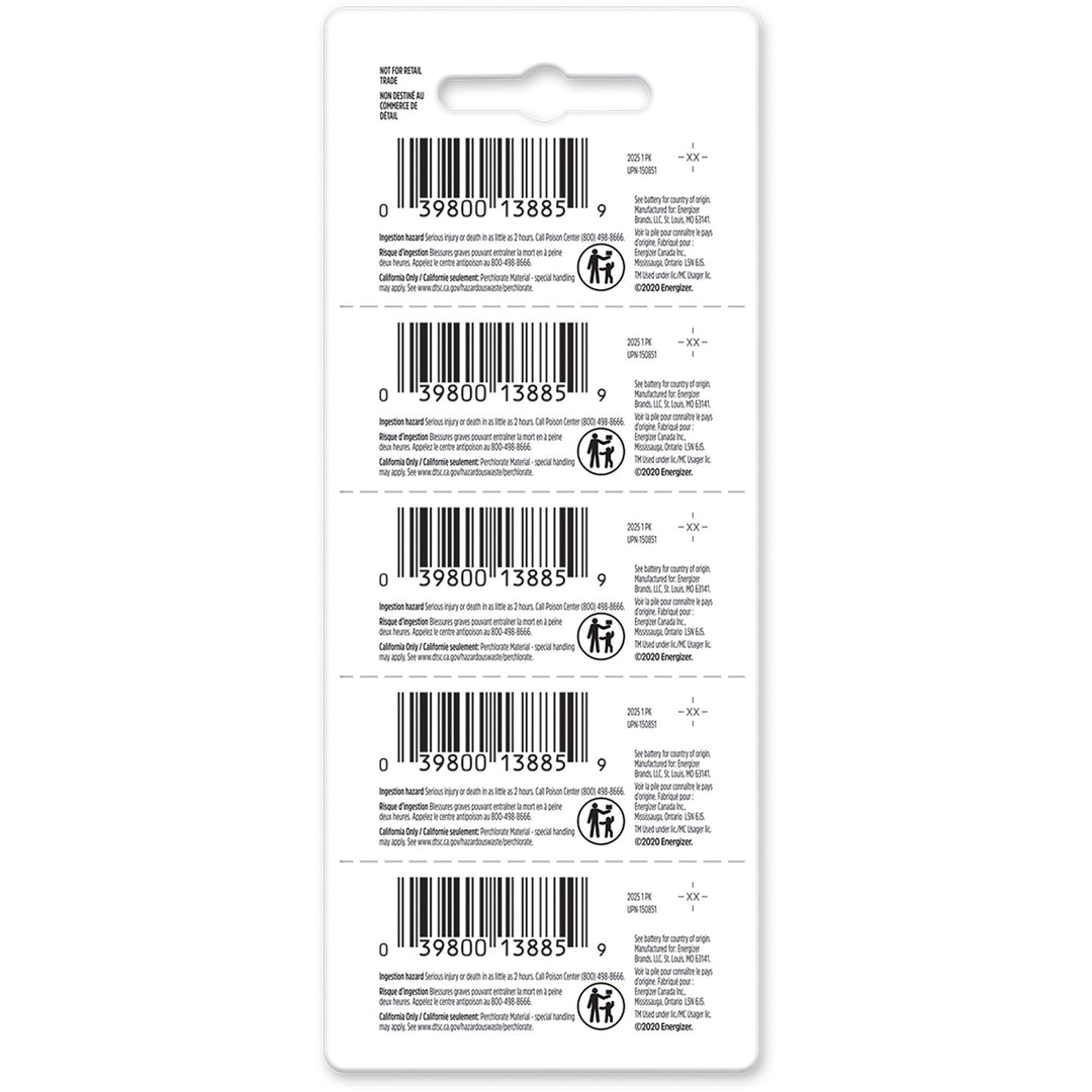 Image of Eveready® Batteries, Lithium, Industrial, 2025, 5/PK, 20PK/BX, Silver