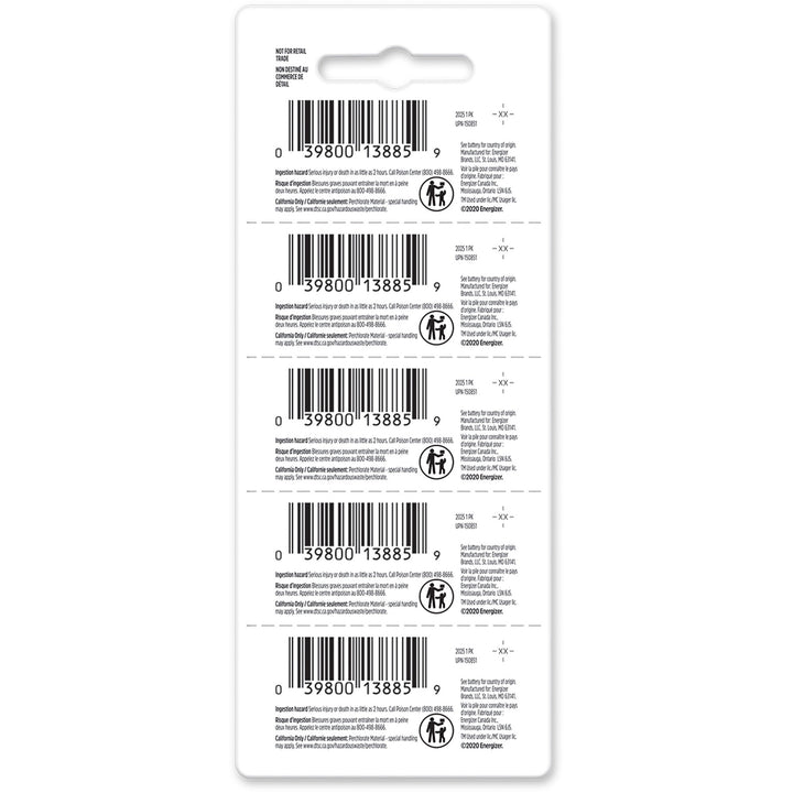 Image of Eveready® Batteries, Lithium, Industrial, 2025, 5/PK, 20PK/BX, Silver