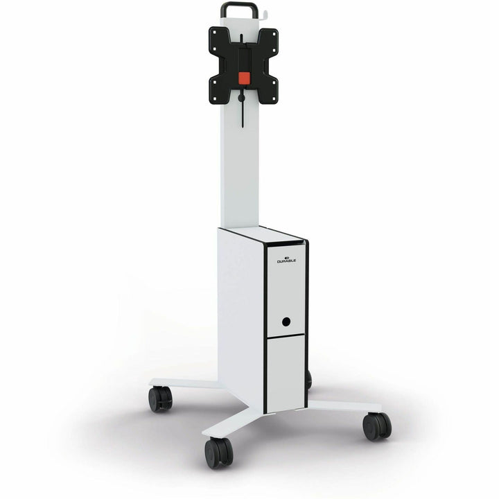Image of Durable® Mobile TV Cart COWORKSATION, Engineered Wood, 3 Shelves, Supports 40 lb, 22.5" x 22.6" x 50.89", White