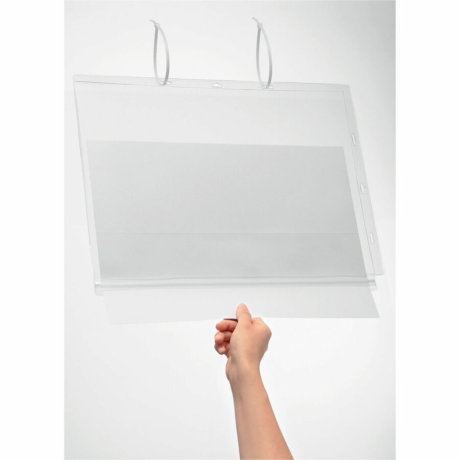 Image of Durable® Water-Resistant Sign Holder Pockets with Cable Ties, 11 x 17, Clear Frame, 5/Pack