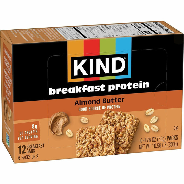 Image of KIND 41935 Breakfast Protein Bars, Gluten-free, Dairy-free, Peanut-free, Low Sodium, Almond Butter, 1.76 oz, 6 / Box