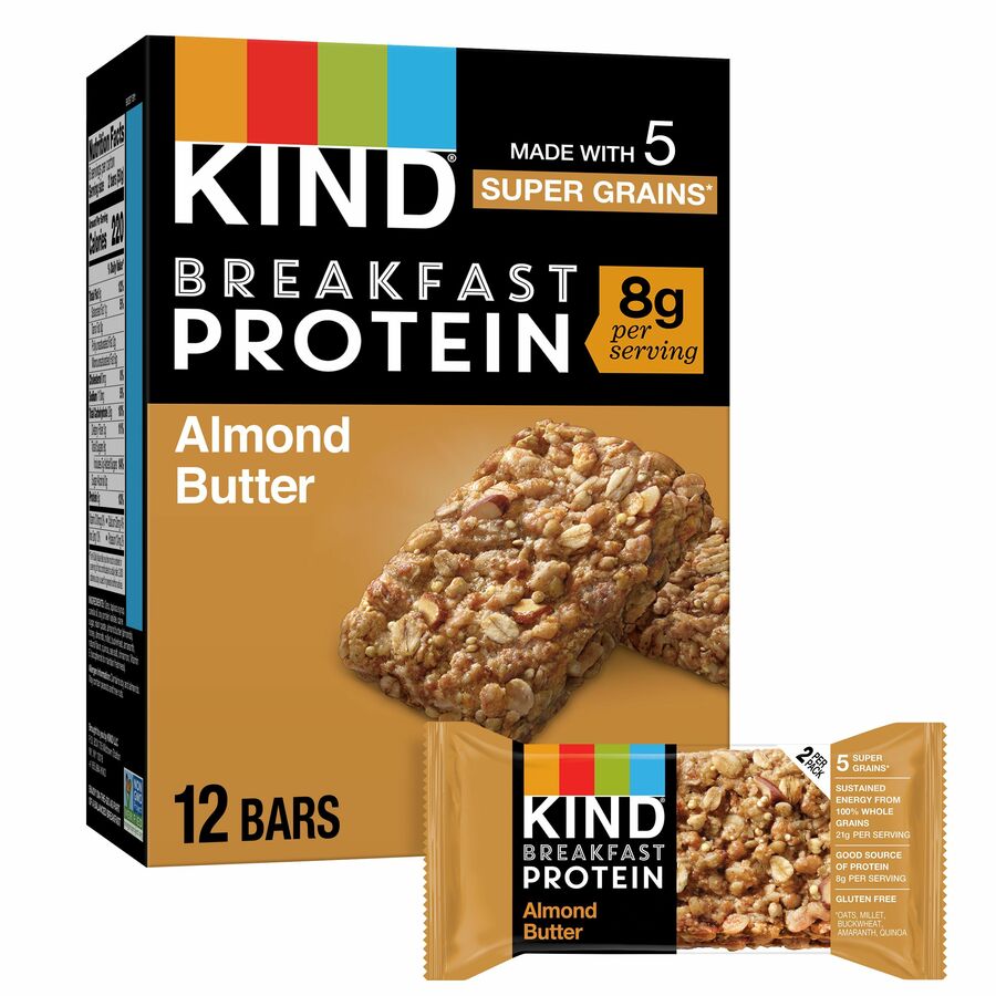 Image of KIND 41935 Breakfast Protein Bars, Gluten-free, Dairy-free, Peanut-free, Low Sodium, Almond Butter, 1.76 oz, 6 / Box