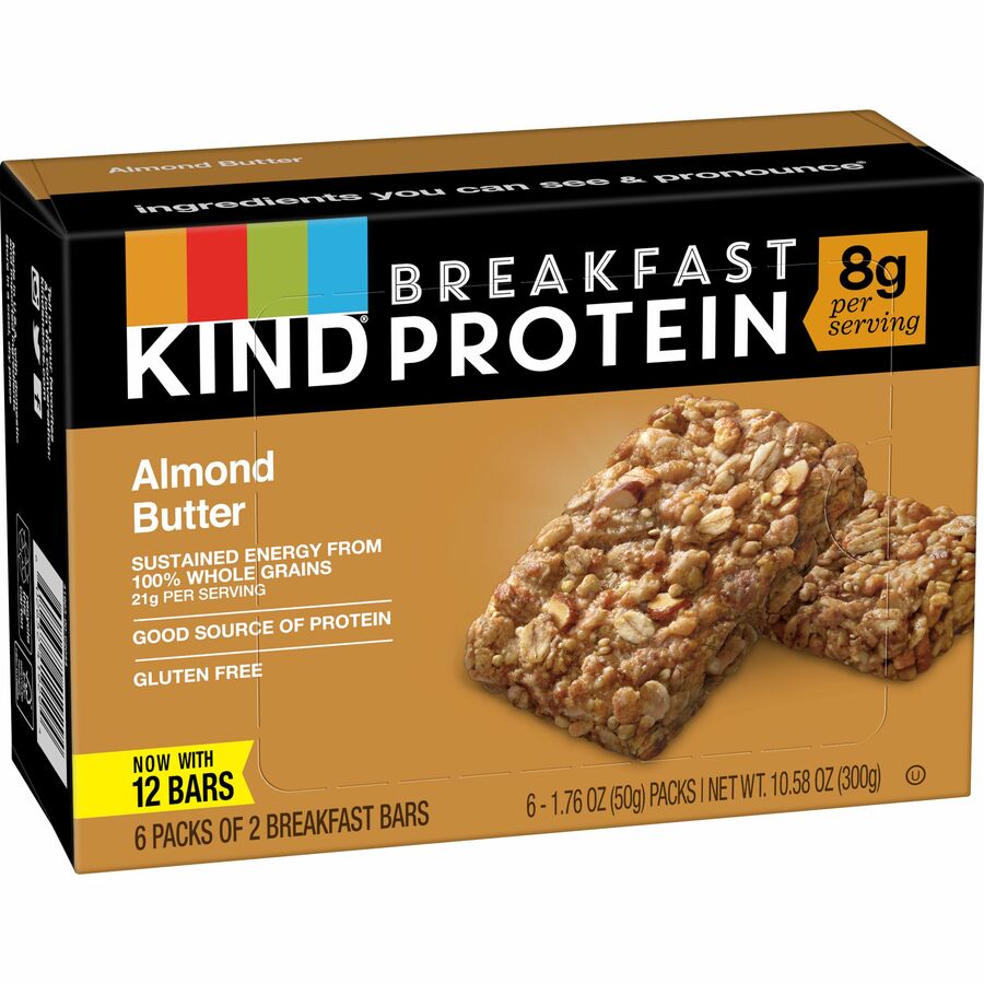 Image of KIND 41935 Breakfast Protein Bars, Gluten-free, Dairy-free, Peanut-free, Low Sodium, Almond Butter, 1.76 oz, 6 / Box