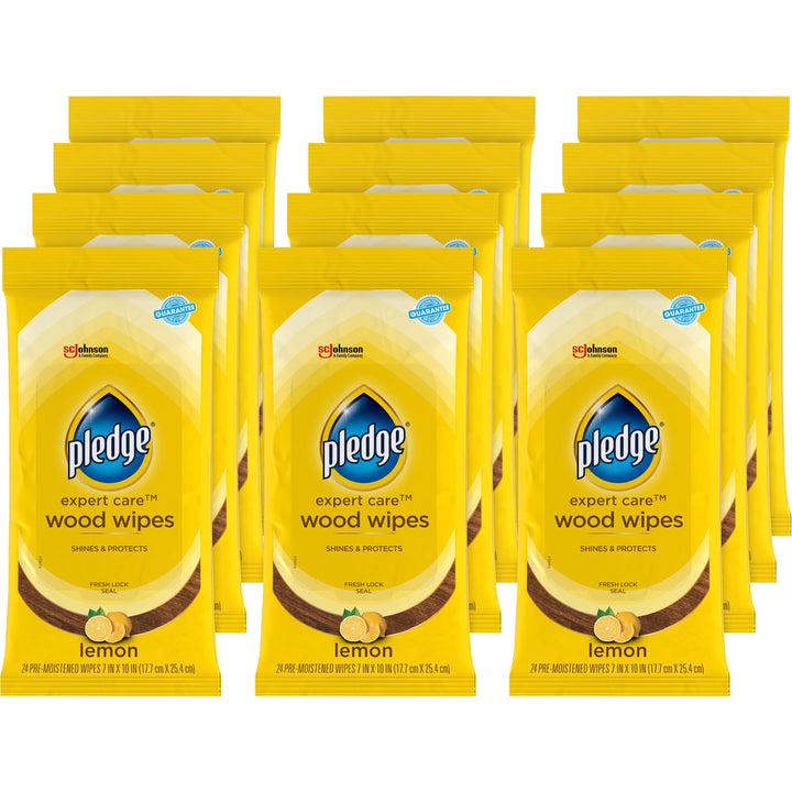 Image of S.C. Johnson Wipes,Furniture Polish,Lemon, 7"x10", 24/PK, 12PK/CT, WE