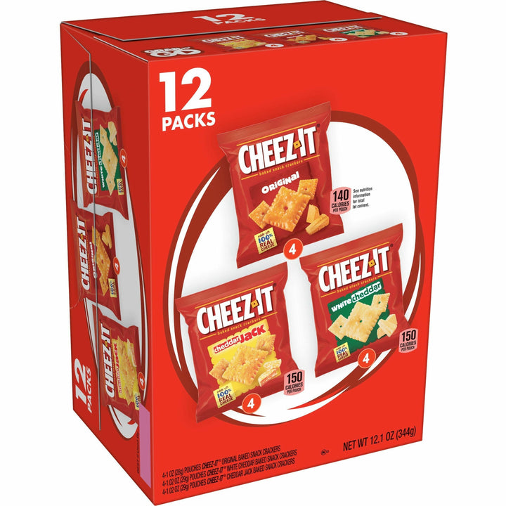 Image of Cheez-It 94027 Variety Pack, Individually Wrapped, Original, White Cheddar, Cheddar Jack Cheese, 12.10 oz, 12 / Box