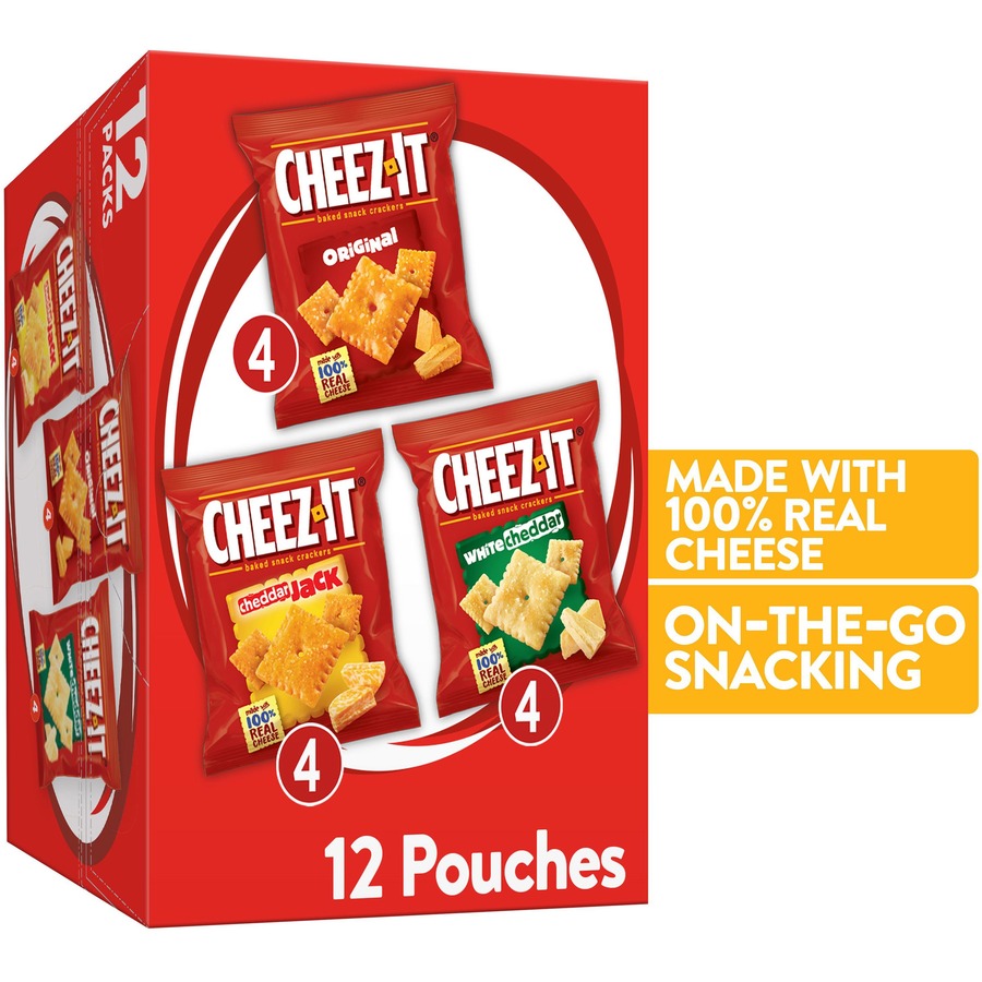 Image of Cheez-It 94027 Variety Pack, Individually Wrapped, Original, White Cheddar, Cheddar Jack Cheese, 12.10 oz, 12 / Box