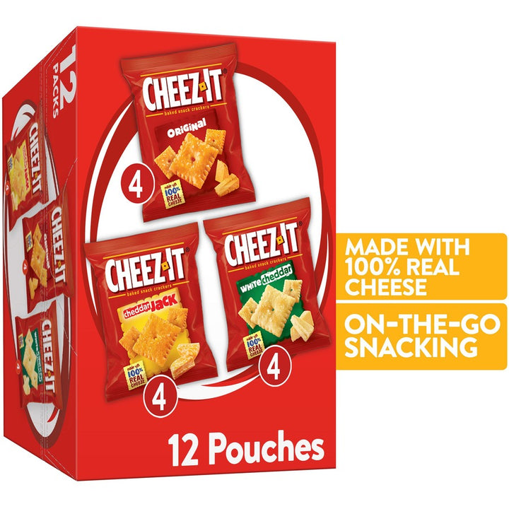 Image of Cheez-It 94027 Variety Pack, Individually Wrapped, Original, White Cheddar, Cheddar Jack Cheese, 12.10 oz, 12 / Box