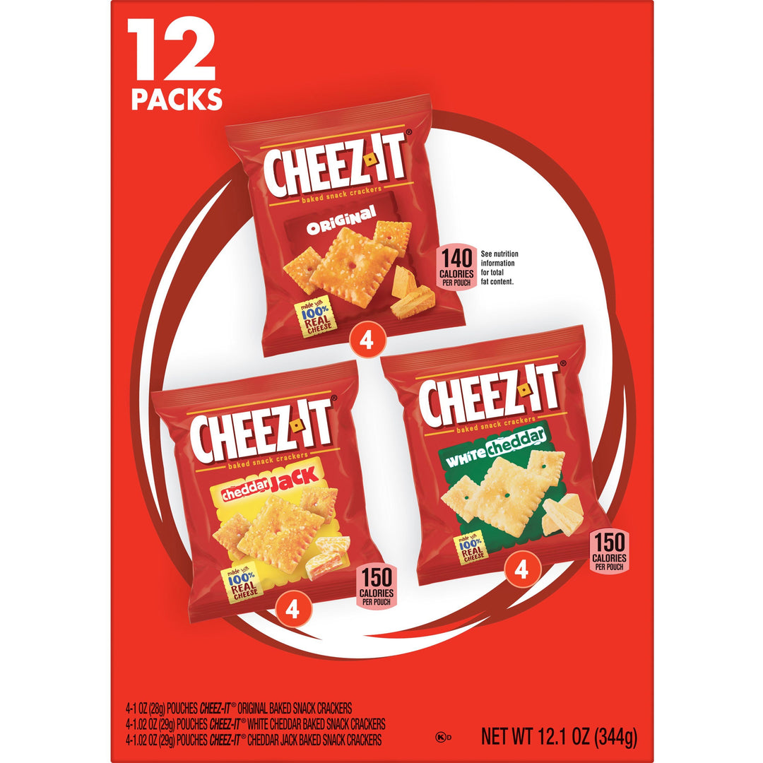 Image of Cheez-It 94027 Variety Pack, Individually Wrapped, Original, White Cheddar, Cheddar Jack Cheese, 12.10 oz, 12 / Box