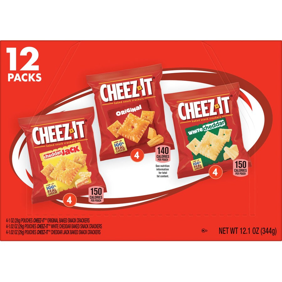 Image of Cheez-It 94027 Variety Pack, Individually Wrapped, Original, White Cheddar, Cheddar Jack Cheese, 12.10 oz, 12 / Box