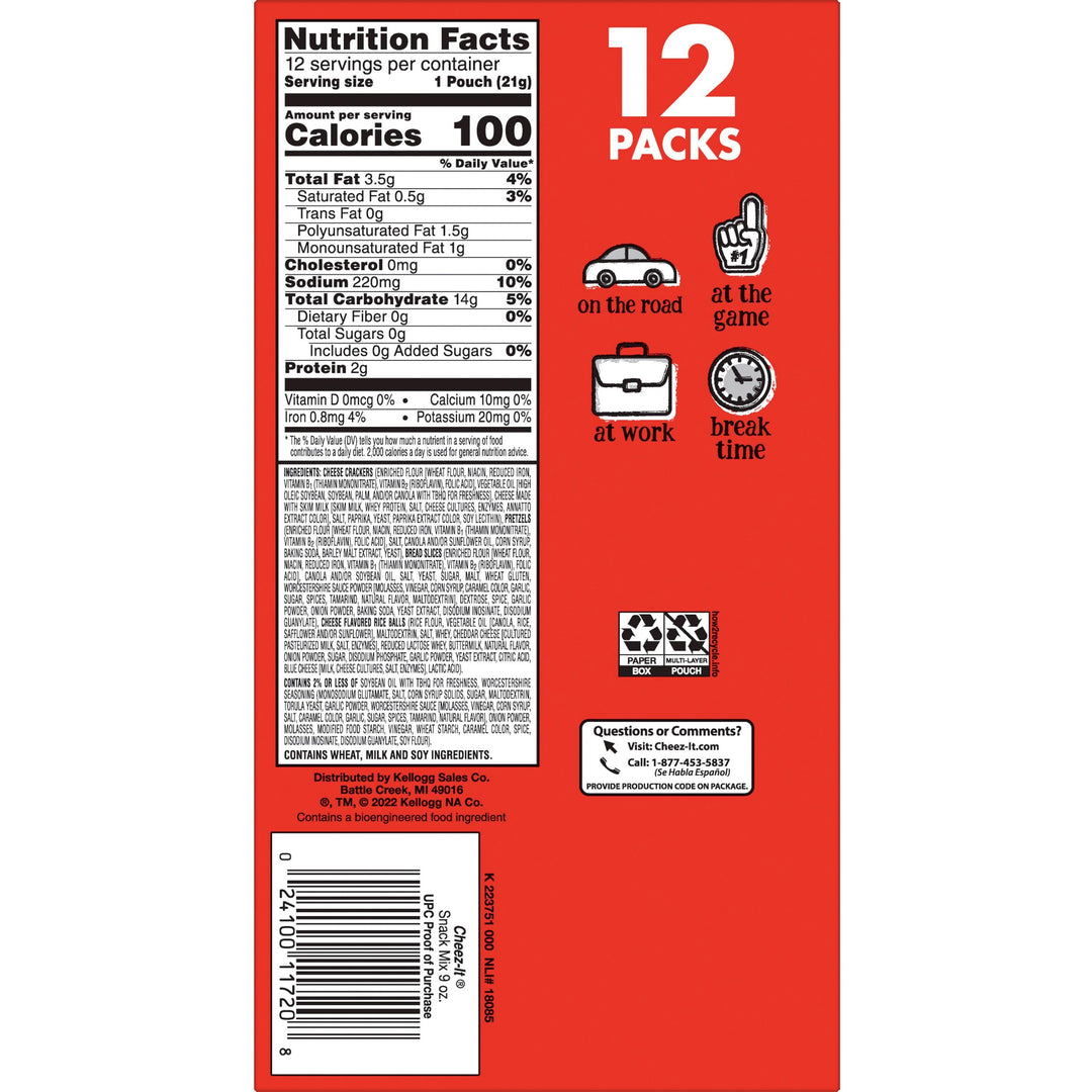 Image of Cheez-It 11720 Classic Snack Mix, Cheese, 9 oz, 12 / Box